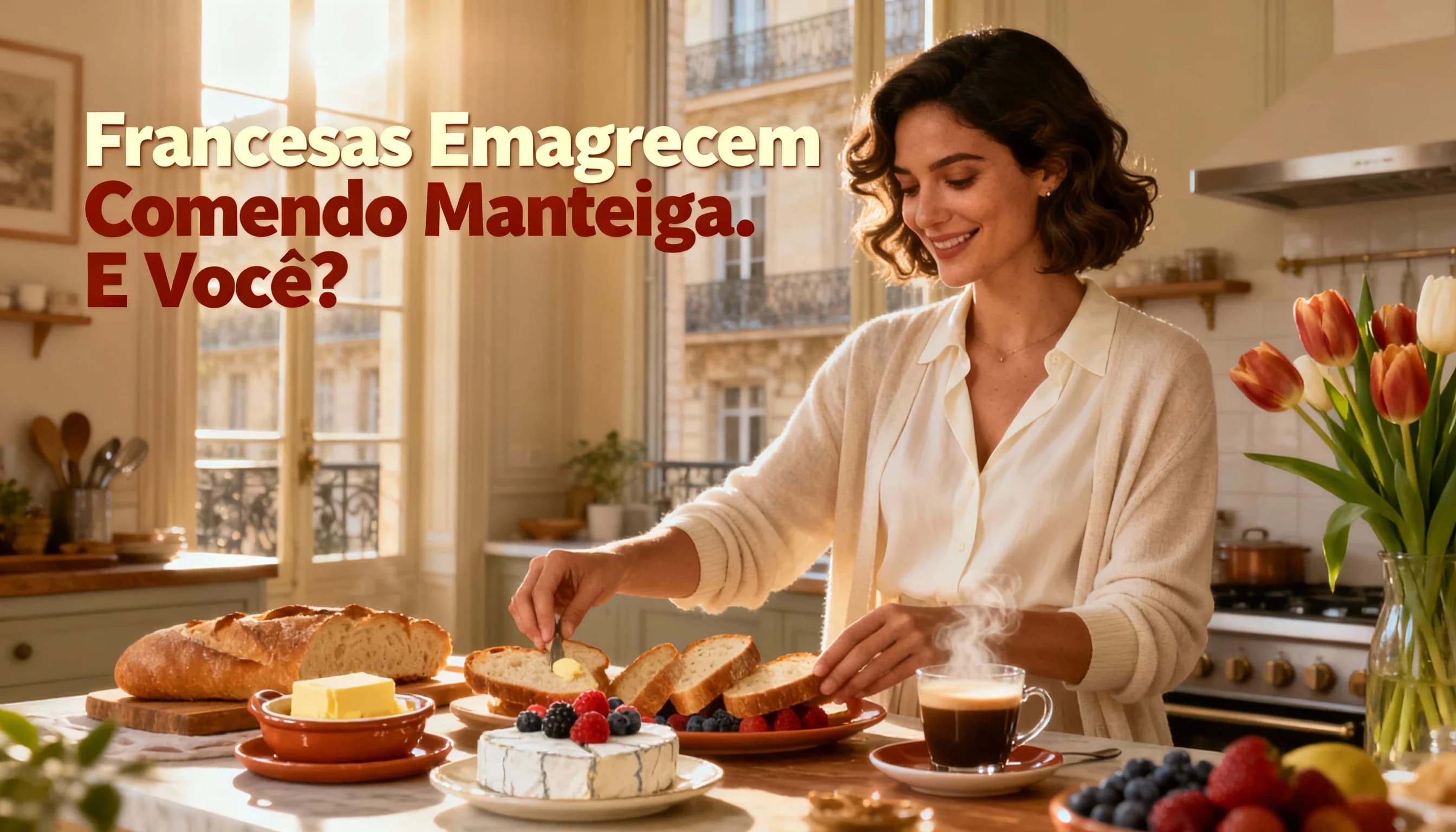 Mesa de café da manhã francês com manteiga de verdade e pão