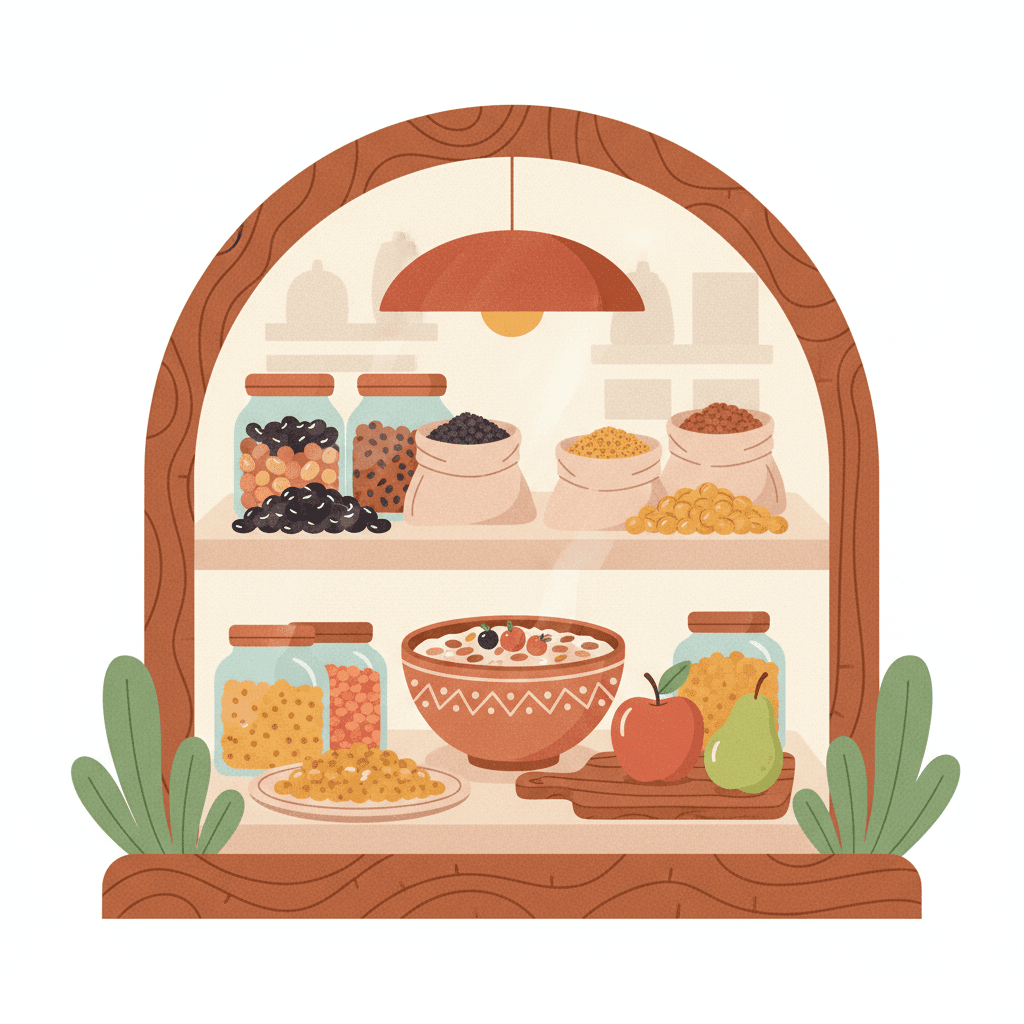 Arranjo de aveia, feijão, lentilha, grão-de-bico, chia, linhaça, maçã e pera, a vitrine dos alimentos ricos em fibra solúvel.