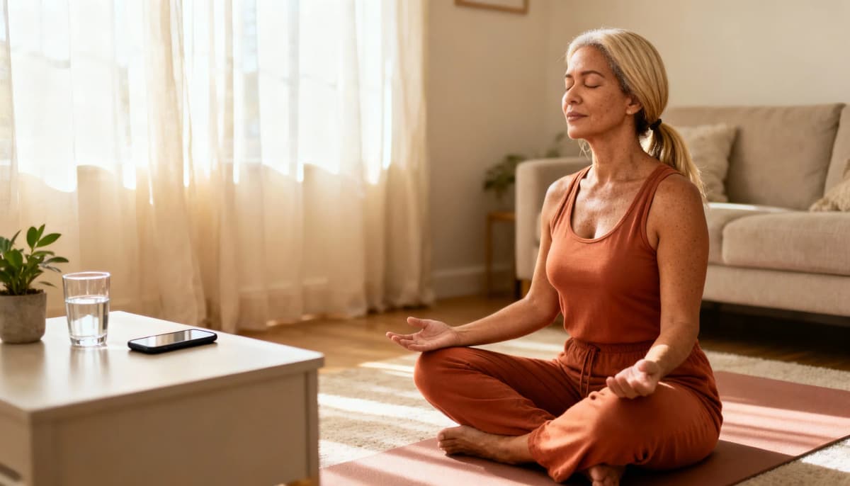 Cena de respiração calma pela manhã, com o celular virado para baixo