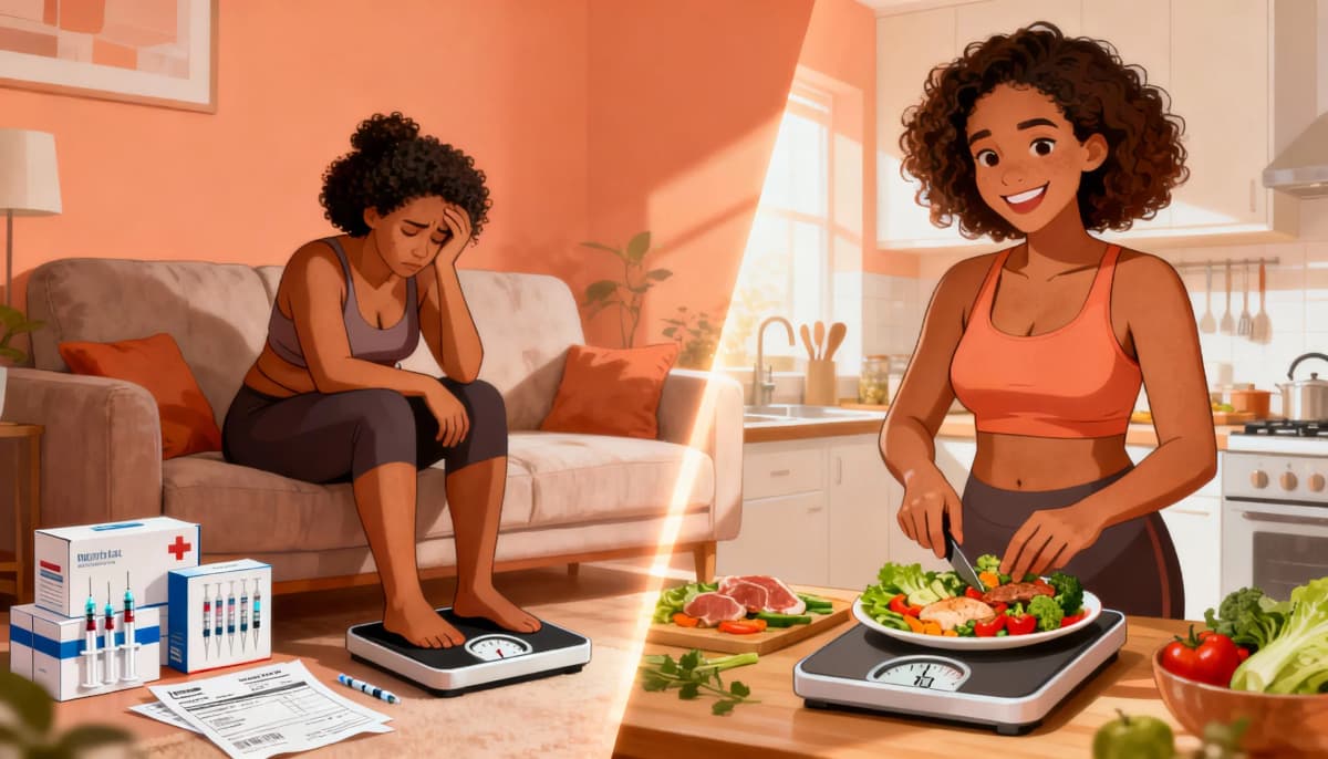 Ilustração comparando o ciclo de rebote com a estabilidade da comida de verdade