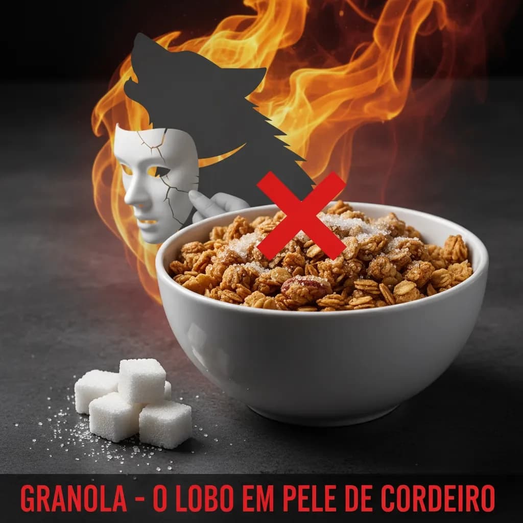 Granola industrializada servida em uma tigela, com aspecto de alimento saudável