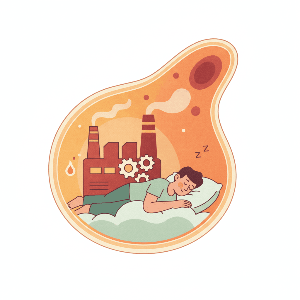 Usina de energia dentro de uma célula com engrenagens travadas por uma brasa baixa e fumaça fina, enquanto uma pessoa dorme do lado de fora